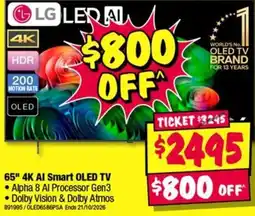 JB Hi-Fi LG 65" 4K AI Smart OLED TV offer