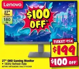JB Hi-Fi Lenovo 27" QHD Gaming Monitor offer