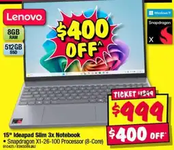 JB Hi-Fi Lenovo 15" Ideapad Slim 3x Notebook offer