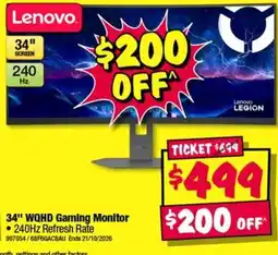 JB Hi-Fi Lenovo 34" WQHD Gaming Monitor offer
