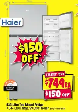 JB Hi-Fi Haier 433 Litre Top Mount Fridge offer