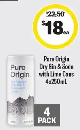 Liquorland Pure Origin Dry Gin & Soda with Lime Cans offer