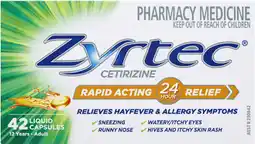 Amcal Pharmacies Zyrtec Rapid Acting 42 Liquid Capsules offer