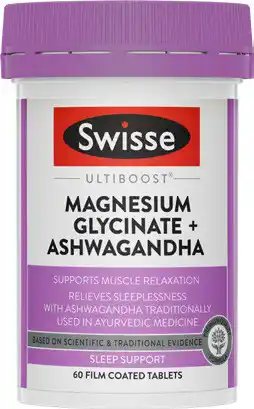 Amcal Pharmacies Swisse Ultiboost Magnesium Glycinate + Ashwagandha 60 Tablets offer