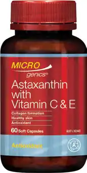 Amcal Pharmacies Microgenics Astaxanthin with Vitamin C & E 60 Capsules offer