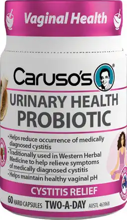Amcal Pharmacies Caruso’s Urinary Health Probiotic 60 Capsules offer