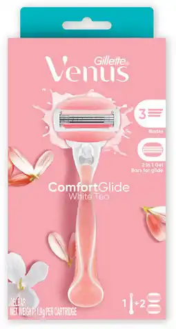 Amcal Pharmacies Gillette Venus ComfortGlide White Tea Razor Handle + 2 Blades offer