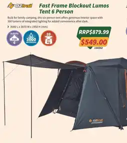 Tentworld Oztrail Fast Frame Blockout Lumos Tent 6 Person offer