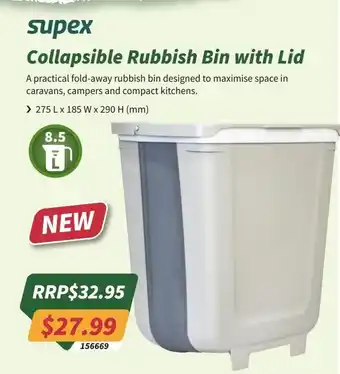 Supex Collapsible Rubbish Bin with Lid