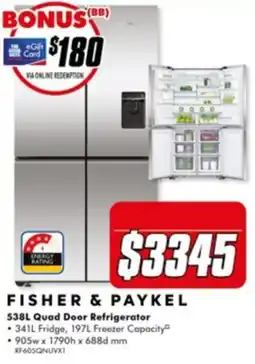 The Good Guys Fisher & Paykel 538L Quad Door Refrigerator offer