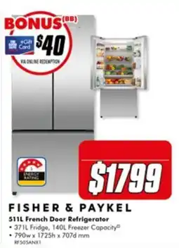 The Good Guys Fisher & Paykel 511L French Door Refrigerator offer