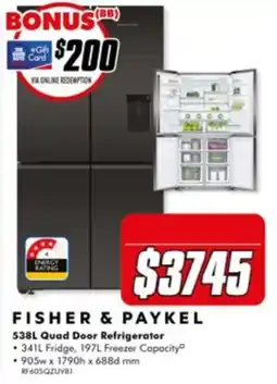 The Good Guys Fisher & Paykel 538L Quad Door Refrigerator offer