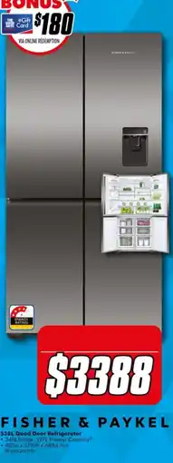 The Good Guys Fisher & Paykel 538L Quad Door Refrigerator offer