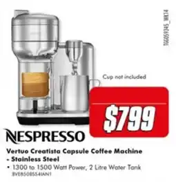 The Good Guys Nespresso Vertuo Creatista Capsule Coffee Machine - Stainless Steel offer