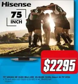 The Good Guys Hisense 75 Inch 75" U8SAU 4K ULED Mini-LED Hi-QLED 165Hz Smart AI TV 2026 offer