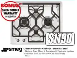 The Good Guys Smeg Classic 60cm Gas Cooktop - Stainless Steel offer