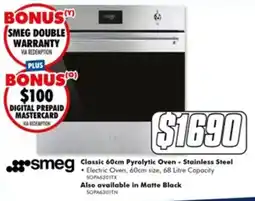 The Good Guys Smeg Classic 60cm Pyrolytic Oven - Stainless Steel offer