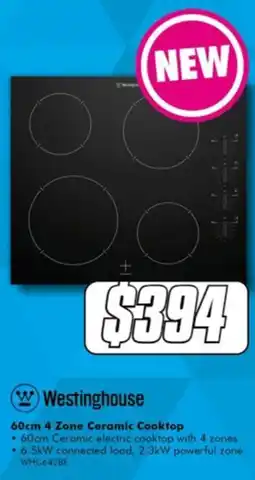 The Good Guys Westinghouse 60cm 4 Zone Ceramic Cooktop offer
