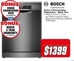 The Good Guys Bosch Series 6 Freestanding Dishwasher - Black Inox offer