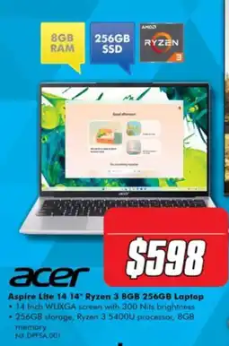 The Good Guys Acer Aspire Lite 14 14" Ryzen 3 8GB 256GB Laptop offer