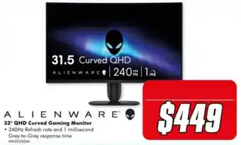 The Good Guys Alienware 32" QHD Curved Gaming Monitor offer