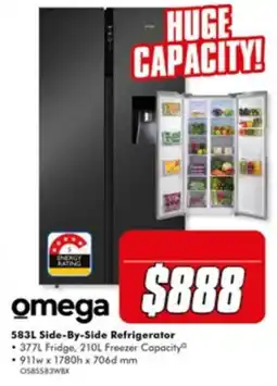 The Good Guys Omega 583L Side-By-Side Refrigerator offer