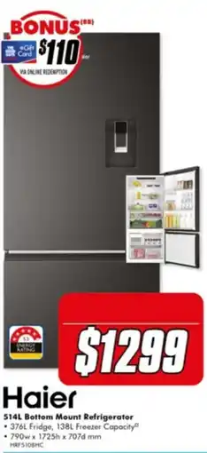 The Good Guys Haier 514L Bottom Mount Refrigerator offer