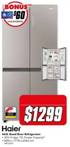 The Good Guys Haier 463L Quad Door Refrigerator offer