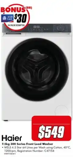 The Good Guys Haier 7.5kg 300 Series Front Load Washer offer