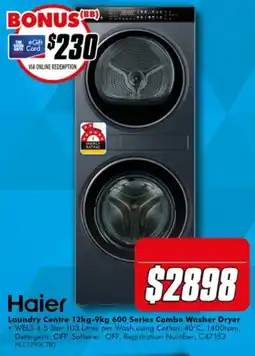 The Good Guys Haier Laundry Centre 12kg-9kg 600 Series Combo Washer Dryer offer