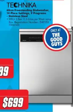 The Good Guys TECHNIKA 60cm Freestanding Dishwasher, 14 Place Settings, 9 Programs offer