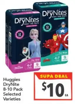 Supa Valu Huggies DryNite 8-10 Pack Selected Varieties offer