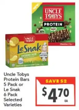 Supa Valu Uncle Tobys Protein Bars Le Snak offer