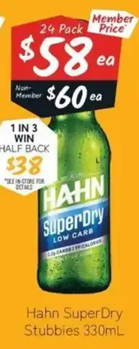 Cellarbrations Hahn SuperDry Stubbies offer