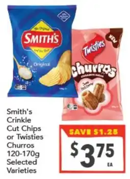 Supa Valu Smith's Crinkle Cut Chips or Twisties Churros offer