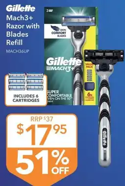Shaver Shop Gillette Mach3+ Razor with Blades Refill offer