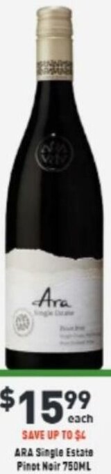 Liquor Legends ARA Single Estate Pinot Noir 750ml offer