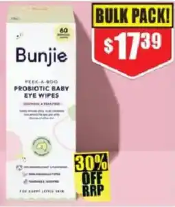 Chemist Warehouse Bunjie Peek-A-Boo Probiotic Baby Eye Wipes offer