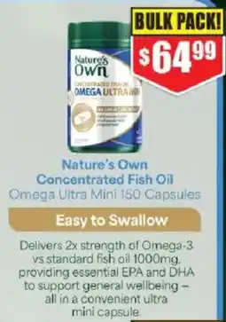 Chemist Warehouse Nature's Own Concentrated Fish Oil Omega Ultra Mini 150 Capsules offer