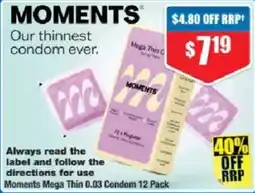 Chemist Warehouse Moments Mega Thin 0.03 Condom offer