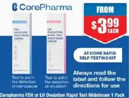 Chemist Warehouse CorePharma FSH or LH Ovulation Rapid Test Midstream offer