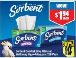 Chemist Warehouse Sorbent Comfort Silky White or Wellbeing Hypo-Allergenic offer