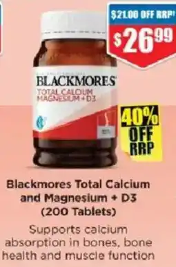 Chemist Warehouse Blackmores Total Calcium and Magnesium + D3 offer