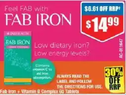 Chemist Warehouse Fab Iron + Vitamin B Complex 60 Tablets offer