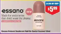 Chemist Warehouse Essano Natural Deodorant Roll On Santal Coconut offer