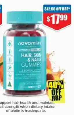 Chemist Warehouse Novomins Hair Skin & Nails Gummies offer