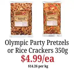 Farmer Jack's Olympic Party Pretzels or Rice Crackers offer
