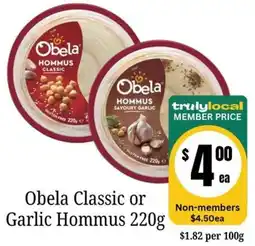 Farmer Jack's Obela Classic or Garlic Hommous offer