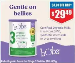 Chemist Warehouse Bubs Organic Grass Fed Stage 3 Toddler Milk offer