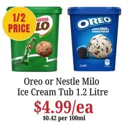 Farmer Jack's Oreo or Nestle Milo Ice Cream Tub offer